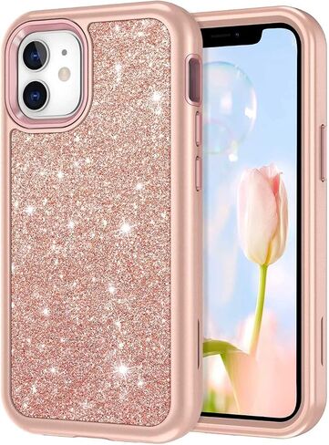 Btscase for iPhone 12 Case/iPhone 12 Pro Case, Heavy Duty Three Layer Marble Shockproof Full Body Rugged Hard PC+Soft TPU Bumper Drop Protection Women Girls Cover for iPhone 12/12 Pro, Rose Gold in Saudi Arabia