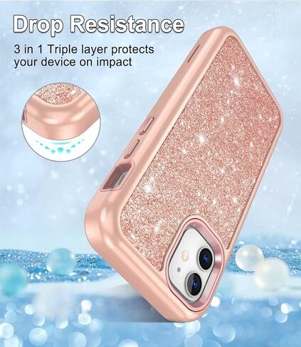 Btscase for iPhone 12 Case/iPhone 12 Pro Case, Heavy Duty Three Layer Marble Shockproof Full Body Rugged Hard PC+Soft TPU Bumper Drop Protection Women Girls Cover for iPhone 12/12 Pro, Rose Gold in Saudi Arabia