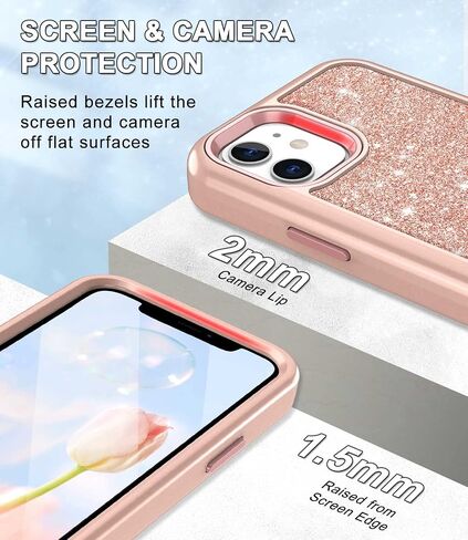Btscase for iPhone 12 Case/iPhone 12 Pro Case, Heavy Duty Three Layer Marble Shockproof Full Body Rugged Hard PC+Soft TPU Bumper Drop Protection Women Girls Cover for iPhone 12/12 Pro, Rose Gold in Saudi Arabia