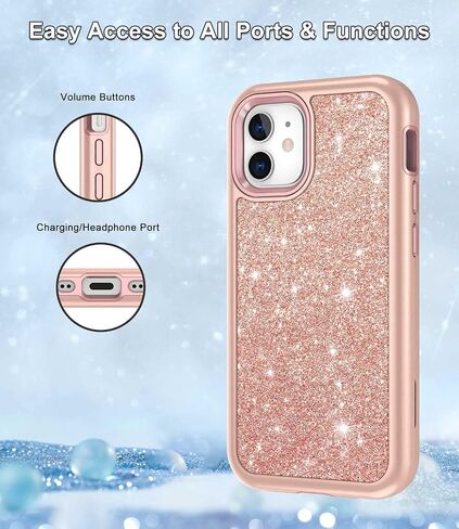 Btscase for iPhone 12 Case/iPhone 12 Pro Case, Heavy Duty Three Layer Marble Shockproof Full Body Rugged Hard PC+Soft TPU Bumper Drop Protection Women Girls Cover for iPhone 12/12 Pro, Rose Gold in Saudi Arabia