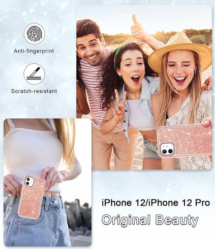 Btscase for iPhone 12 Case/iPhone 12 Pro Case, Heavy Duty Three Layer Marble Shockproof Full Body Rugged Hard PC+Soft TPU Bumper Drop Protection Women Girls Cover for iPhone 12/12 Pro, Rose Gold in Saudi Arabia