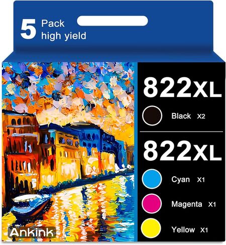 822XL مُعاد تصنيعها لخراطيش حبر Epson 822XL لطابعات Epson 822 XL T822 لطابعة Epson Workforce Pro WF-3820 WF-3823 WF-4820 WF-4830 WF-4833 WF-4834 (5 عبوات 2 أسود 1 سماوي 1 أرجواني 1 أصفر) in Kuwait