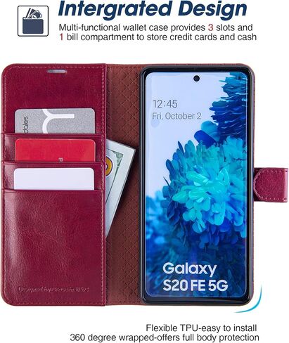 OCASE Compatible with Samsung Galaxy S20 FE 5G Case with Card Holders, PU Leather Flip Wallet Case [TPU Inner Case][Stand][Tempered Glass Screen Protector] Protective Phone Cover 6.5 Inch (Black) in Saudi Arabia