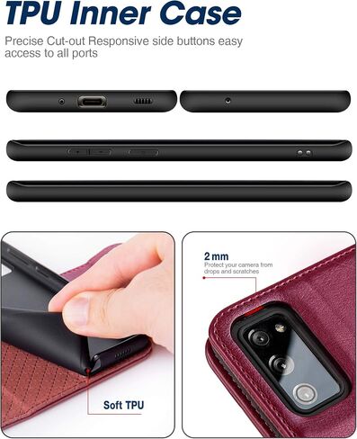 OCASE Compatible with Samsung Galaxy S20 FE 5G Case with Card Holders, PU Leather Flip Wallet Case [TPU Inner Case][Stand][Tempered Glass Screen Protector] Protective Phone Cover 6.5 Inch (Black) in Saudi Arabia