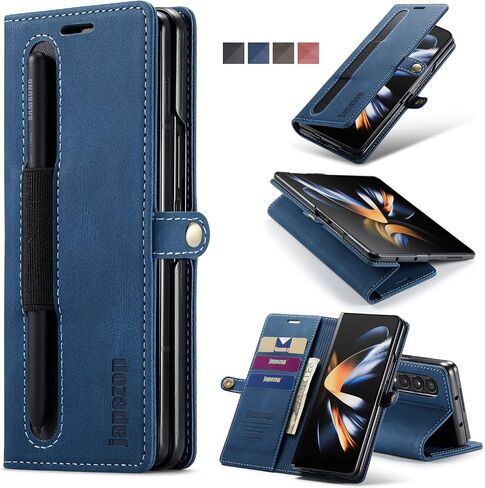 Samsung Galaxy Z Fold 3 Case with S Pen Holder,Galaxy Z Fold 3 Wallet Case with Card Holder RFID Blocking Kickstand Magnetic,Leather Flip Case Wallet for Samsung Galaxy Z Fold 3 5G(2021) (Black) in Saudi Arabia
