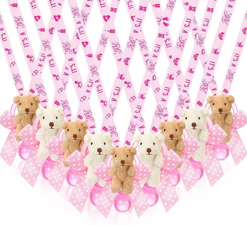Remuuly 24 Pcs Baby Shower Pacifier Necklaces Cute Plush Bear Acrylic Baby Pacifier Party Favors Bear Pacifier Charms Necklace for Baby Shower Party Decoration Table Pieces (Blue) in Saudi Arabia