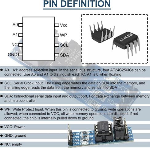5 قطع وحدة ذاكرة EEPROM AT24C256 رقاقة I2C واجهة تسلسلية وحدة ذاكرة تخزين البيانات على متن الطائرة 8P حامل رقاقة مع مؤشر LED على اللوحة لاردوينو in Saudi Arabia