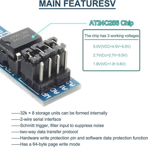 5 قطع وحدة ذاكرة EEPROM AT24C256 رقاقة I2C واجهة تسلسلية وحدة ذاكرة تخزين البيانات على متن الطائرة 8P حامل رقاقة مع مؤشر LED على اللوحة لاردوينو in Saudi Arabia