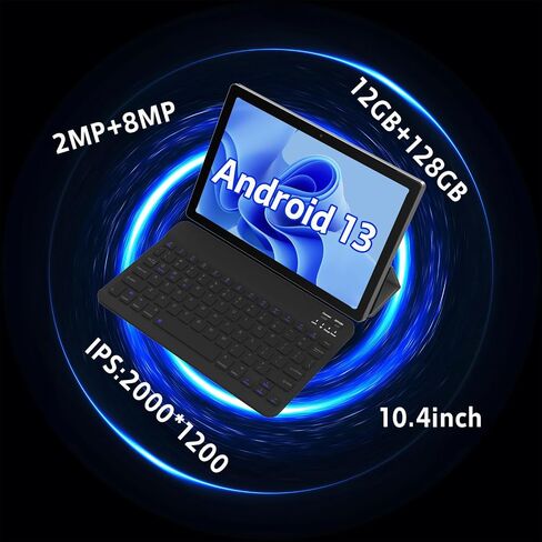 تابلت 10.4 بوصة يعمل بنظام Android 13 مع حافظة لوحة مفاتيح وماوس ستايلس 2 في 1 طقم تابلت 16 جيجابايت + 128 جيجابايت 1 تيرابايت قابل للتوسيع تابلت 10.4 بوصة 2K HD شاشة كبيرة 7580 مللي أمبير بطارية 5G WiFi6 عالية المستوى in Kuwait