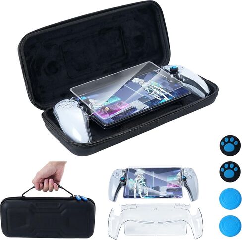 حقيبة حمل 12 في 1 من RCstyle لبوابة Ps مع حافظة جلدية شفافة لبوابة PS5، وواقي شاشة مع 4 مقابض إبهام، وحقيبة يد سفر محمولة ذات هيكل صلب لمجموعة ملحقات بوابة Ps in Kuwait