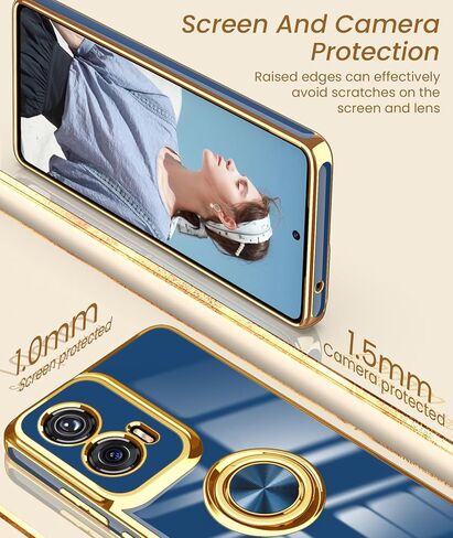 Dretal for Moto G Stylus 5G 2024 Case, 2X Screen Protector, 360° Rotatable Ring Holder Magnetic Kickstand,Plated Gold Edge Slim Soft TPU Protective Cover for Motorola G Stylus 5G 2024 (Purple) in Kuwait