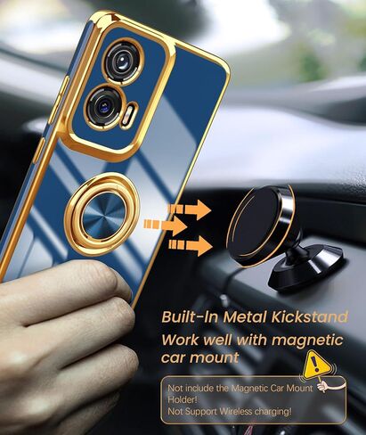 Dretal for Moto G Stylus 5G 2024 Case, 2X Screen Protector, 360° Rotatable Ring Holder Magnetic Kickstand,Plated Gold Edge Slim Soft TPU Protective Cover for Motorola G Stylus 5G 2024 (Purple) in Kuwait