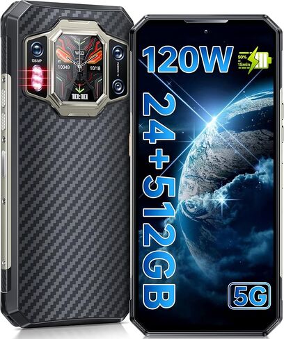 هاتف ذكي متين OUKITEL WP30 Pro 5G غير مقفل - 24 جيجابايت + 512 جيجابايت 6.78 بوصة FHD + ثماني النواة هواتف Android 13، كاميرا أمامية 108 ميجابكسل + 32 ميجابكسل، بطارية 11000 مللي أمبير في الساعة، هاتف خلوي سريع الشحن 120 وات، IP68 مقاوم للماء، NFC in Kuwait