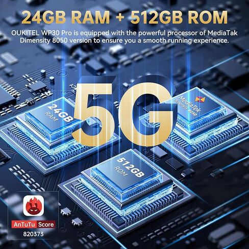 هاتف ذكي متين OUKITEL WP30 Pro 5G غير مقفل - 24 جيجابايت + 512 جيجابايت 6.78 بوصة FHD + ثماني النواة هواتف Android 13، كاميرا أمامية 108 ميجابكسل + 32 ميجابكسل، بطارية 11000 مللي أمبير في الساعة، هاتف خلوي سريع الشحن 120 وات، IP68 مقاوم للماء، NFC in Kuwait