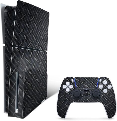 MightySkins Carbon Fiber Skin for PS5 Playstation 5 Slim Digital Edition Bundle - Black Diamond Plate Protective, Durable Textured Carbon Fiber Finish Easy to Apply Made in The USA in Saudi Arabia