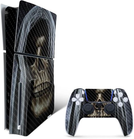 غلاف من ألياف الكربون من MightySkins لجهاز PS5 Playstation 5 Slim Disc Edition - حماية جمجمة ريبر، لمسة نهائية متينة من ألياف الكربون سهلة الاستخدام، صنع في الولايات المتحدة الأمريكية in Saudi Arabia