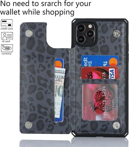 Cavor لهاتف iPhone 11 Pro Max مع حامل للبطاقات، وحافظات iPhone 11 Pro Max للنساء والرجال، وحافظة هاتف iPhone 11 Pro Max مع حامل وحزام، غطاء واقٍ مقاوم للصدمات من جلد النمر - أسود in Kuwait