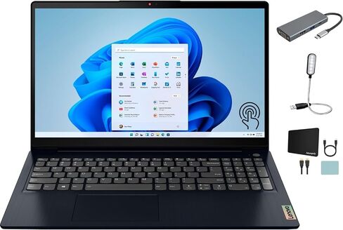 Lenovo Ideapad 3i 15.6" FHD Touch Laptop, Intel Core i5-1155G7, 12GB DDR4 RAM, 1TB SSD, Webcam, Wi-Fi, Bluetooth, Intel Iris Xe Graphics, Windows 11 Home, Abyss Blue with Accessories in Saudi Arabia