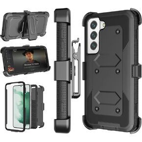Njjex Rugged Case for Samsung Galaxy S22 5G, for Galaxy S22 Case 6.1", [Nbeck] Heavy Duty Built-in Screen Protector Locking Swivel Holster Belt Clip Kickstand Hard Shell Cover for Samsung S22 [Black]