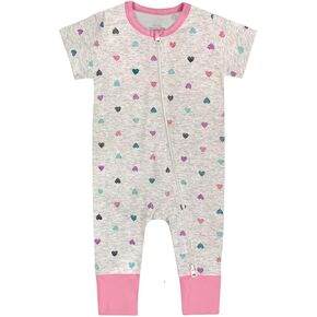 Teach Leanbh Toddler Baby Boys Girls Footless Pajamas Cotton 2 Way Zipper Printing Short Sleeve Romper Sleep and Play
