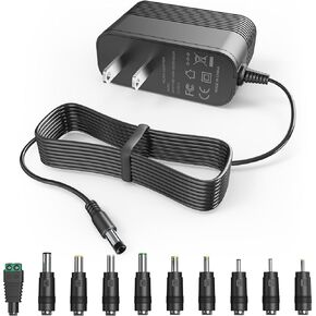 15 Volt Charger Universal Power Adapter for DC in 15V Power Cord with 10 Interchangeable Jacks for 1000mA 900mA 800mA 700mA 600mA 500mA 400mA 300mA 200mA 100mA Electronics
