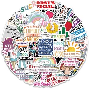 50Pcs Snarky Stickers, Humorous Sarcasm Stickers Deacals for Adults, Waterproof Vinyl Sarcastic Quotes Stickers for Water Bottle, Laptop, Kindle, Scrapbook