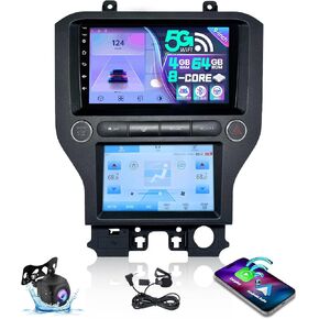 5GWIFI 8 Core Car Stereo Radio for Ford Mustang 2015-2021 48-EQ Dual Touch Screen Head Unit Radio Receiver with Wireless Carplay Android Auto Bluetooth Mirrorlink Backup Camera DSP SWC (9" 4G+64G)
