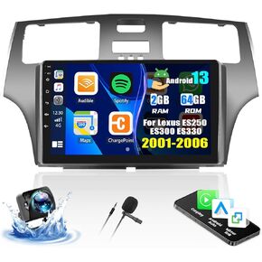 CAMECHO 2+64G Android 13 Car Stereo for Lexus ES250 ES300 ES330 2001-2006, Wireless CarPlay Radio & Android Auto Car Radio, 9" Touch Screen in-Dash GPS with Bluetooth WiFi RDS SWC Mirror Link