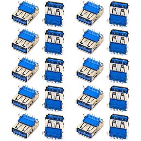 20pcs for USB 3.0 9-Pin Type A Female Connector Adapter Socket 90 Degree Jack Port for Repair Replacement