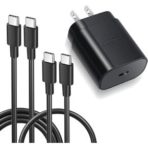 Excgood Super Fast Type C Charger Kit 25W USB C Charger with 2 Type C to C Cable (6ft+1.5ft) Compatible with Galaxy S24/S23/S22 Ultra/S21 FE 5G/S20,Note 10+/20,A71/A53/A23,Z Flip4 Z Fold4, Tab S8+