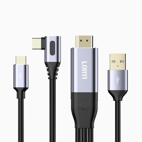 90 Degree HDMI to USB C Cable 8.2ft 4K@60Hz, Support Touch, HDMI to Type C Converter Cord(Male to Male), Compatible with Xreal Air, Nreal Air, Steam Deck Dock, PS5, Xbox, Portable Monitor