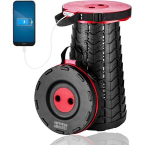 Portable Telescopic Stool with 4400mAh Mobile Charger, Built-in Phone Charger for iPhone Android 3nd Gen Foldable Stool for Indoor/Outdoor/Gardening Max Load 400lbs(Red)
