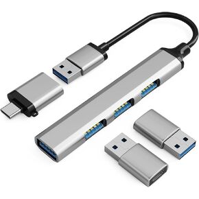 USB C Hub, 4in1 Multi-Port USB Type C Dock Dongle - 1 USB 3.0 Port (Top) & 3 USB 2.0 Ports (Side), 1 USB C (Male) to USB 3.0 (Female) Adapters - 2 USB C (Female) to USB 3.0 (Male) Adapters