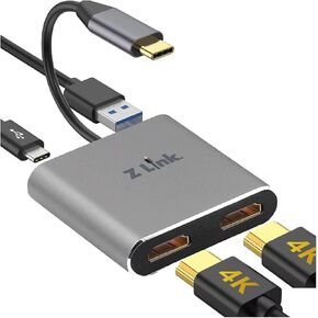 4 in 1 USB C HUB, USB 3.0, USB C Charge Port, USB C Interface, for Laptops and Desktops, Support for 4K HDMI (x2)