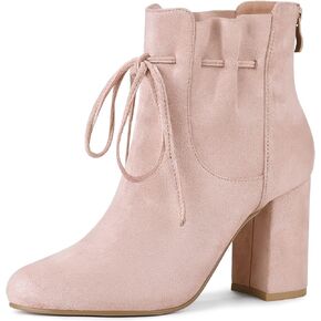 Allegra K Women's Lace Up Round Toe Drawstring Block Heel Ankle Boots