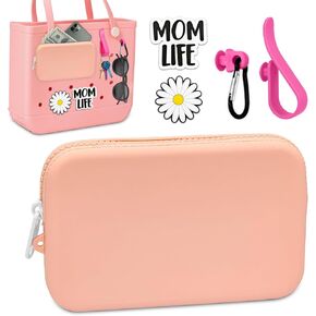 Silicone Phone Holder for Bogg Bag,Silicone Charm Insert Accessories for Bogg Beach Bag Compatible,Beach Bags Tote Bag Phone Silicone Holder Fits for iPhone and Android Phones-Rose