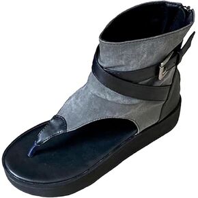 Women's Denim Platform Bohemian Gladiator Sandals Chunky Bottom Clip Toe T-Strap Back Zip Roman Sandals with buckle decor Casual High top walking Beach y2k Sandals