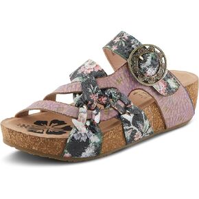 Spring Step L'Artiste Women's BRADY Hand-Painted Floral Cork Wedge Sandals