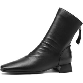 TinaCus Women's Genuine Leather Handmade Block Heel Zip Up Little Square Toe Ankle Boots