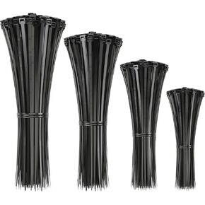 Cable Zip Ties, 400 Pack Black Assortment Of Sizes 12+8+6+4 Inch, Multiple Uses Self-Lockable Nylon Cable Cord Management Purpose, Plastic Wire Ties for House, Workplace, Yard, Garage