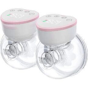 Wearable Electric Breast Pump, KOOPAO Hands-Free Double Breastfeeding Pump, Painless Leak-Pproof Design Ultra Quiet Smart LCD Display Memory Function with 4 Modes 12 Levels-Pink