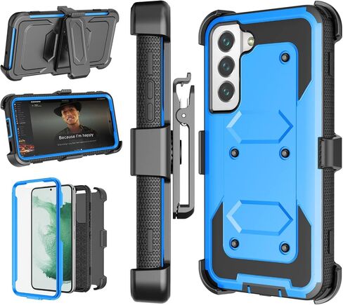 Njjex Rugged Case for Samsung Galaxy S22 5G, for Galaxy S22 Case 6.1", [Nbeck] Heavy Duty Built-in Screen Protector Locking Swivel Holster Belt Clip Kickstand Hard Shell Cover for Samsung S22 [Black] in Saudi Arabia