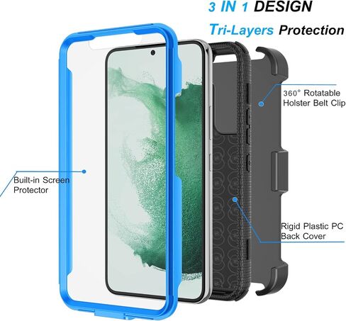 Njjex Rugged Case for Samsung Galaxy S22 5G, for Galaxy S22 Case 6.1", [Nbeck] Heavy Duty Built-in Screen Protector Locking Swivel Holster Belt Clip Kickstand Hard Shell Cover for Samsung S22 [Black] in Saudi Arabia