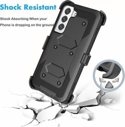 Njjex Rugged Case for Samsung Galaxy S22 5G, for Galaxy S22 Case 6.1", [Nbeck] Heavy Duty Built-in Screen Protector Locking Swivel Holster Belt Clip Kickstand Hard Shell Cover for Samsung S22 [Black] in Saudi Arabia