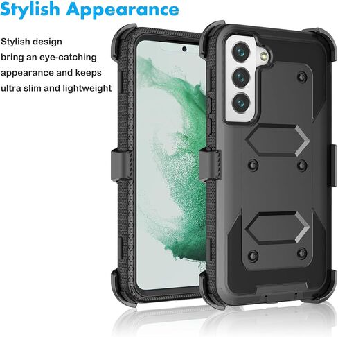 Njjex Rugged Case for Samsung Galaxy S22 5G, for Galaxy S22 Case 6.1", [Nbeck] Heavy Duty Built-in Screen Protector Locking Swivel Holster Belt Clip Kickstand Hard Shell Cover for Samsung S22 [Black] in Saudi Arabia