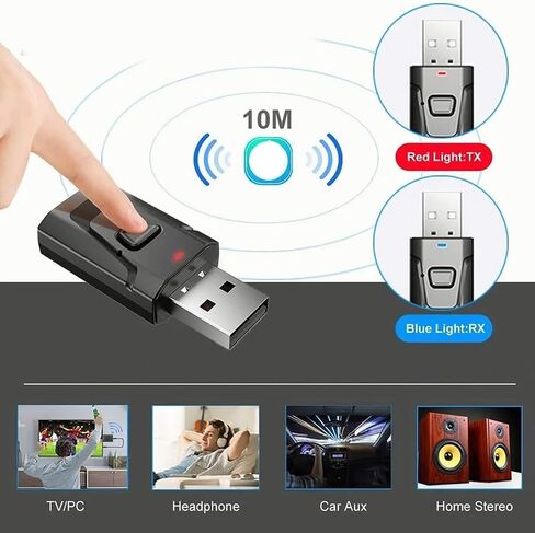 USB Bluetooth Receiver Transmitter, Portable 3.5mm Aux Car Adapter Clear Sound Quality Plug and Play Stable Transmission Audio Adapter with 3.5mm Aux Audio Wiring in Saudi Arabia