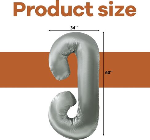 HOMBYS Silky Satin Pregnancy Pillow Cover (ONLY Pillowcase), Luxurious Smooth Maternity Pillow Cover, C Shaped Soft & Breathable Large Pillow Protector for Side Sleeper, 60.2" L x 34.2" W, Black in Saudi Arabia