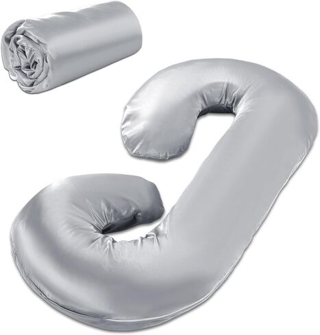 HOMBYS Silky Satin Pregnancy Pillow Cover (ONLY Pillowcase), Luxurious Smooth Maternity Pillow Cover, C Shaped Soft & Breathable Large Pillow Protector for Side Sleeper, 60.2" L x 34.2" W, Black in Saudi Arabia