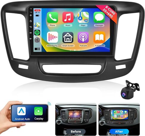 [8Core 2+64G] - لسيارة Chrysler 200 200C 200S 2015-2019 Android Car Stereo Wireless Carplay Android Auto، 9 بوصة HD 1280*720P IPS شاشة لمس راديو السيارة مع نظام تحديد المواقع واي فاي DSP صوت بلوتوث 5.0 SWC كاميرا احتياطية in Saudi Arabia