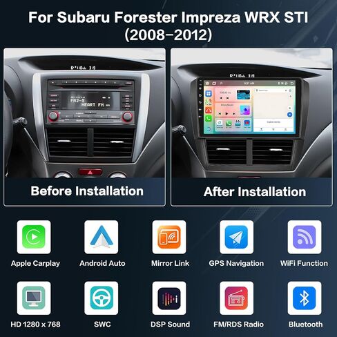 راديو ترقية ستيريو للسيارة 8-Core 4+64G Android 13 لسيارة Subaru Forester Impreza WRX STI 2008-2012، شاشة لمس عالية الدقة مقاس 9 بوصات مع CarPlay اللاسلكي وAndroid Auto، وكاميرا احتياطية، ووصلة مرآة، ونظام تحديد المواقع Navi in Kuwait